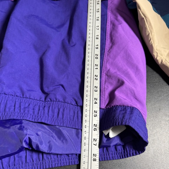 Adidas Color Block Anorak Hooded Jacket Teal Purple Beige Retro Mens Large L - Picture 7 of 9